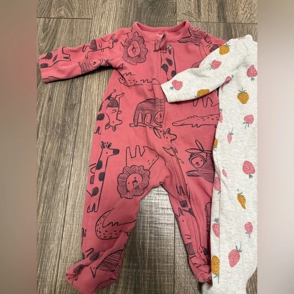 Carters Baby Girl Waffle Zip One Piece  Pajamas Set Of 2 3-6 Months Pink Gray